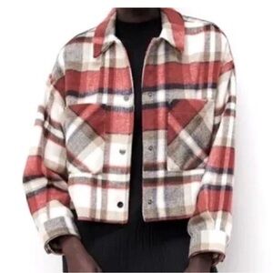 Zara Plaid Cropped Shacket Sz L